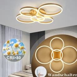 ZMH Plafonnier LED Plafonnier Salon 78w Avec Télécommande 5 Anneaux Lampe De Chambre Dorée