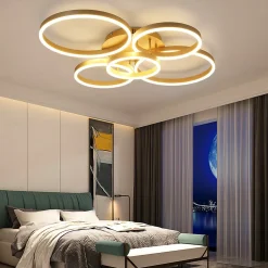 ZMH Plafonnier LED Plafonnier Salon 78w Avec Télécommande 5 Anneaux Lampe De Chambre Dorée