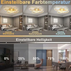 ZMH Plafonnier LED Plafonnier Salon 78w Avec Télécommande 5 Anneaux Lampe De Chambre Dorée