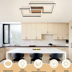 ZMH Plafonnier LED Salon Moderne 24w Lampe De Cuisine Blanc Chaud Noir Rétro Couloir