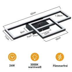 ZMH Plafonnier LED Salon Noir 2 Cadres 3000k Plafonnier Pour Couloir Cuisine