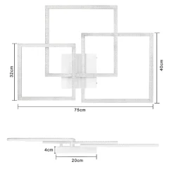 ZMH Plafonnier LED Triple Design Carré en Cristal - Luminosité Réglable 3900 lm