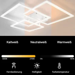 ZMH Plafonnier LED Triple Design Carré en Cristal - Luminosité Réglable 3900 lm