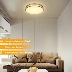 ZMH Plafonnier LED 12w 3000k Abat-jour Tissu Moderne Rond