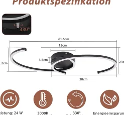 ZMH Plafonnier LED 24W Moderne Noir avec Éclairage Orientable 3000K Blanc Chaud