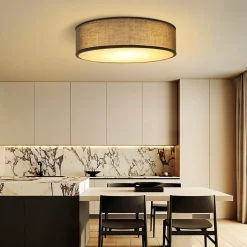 ZMH Plafonnier Rond en Tissu Noir 2-Flamme E27 - Élégance Moderne