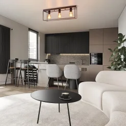 ZMH Plafonnier Rétro Noir Industriel 3 Flammes Pour Salon Salle à Manger