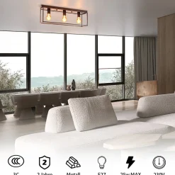 ZMH Plafonnier Rétro Noir Industriel 3 Flammes Pour Salon Salle à Manger