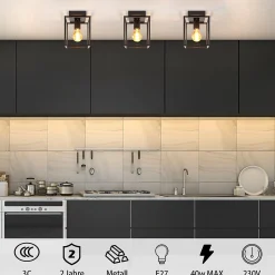 ZMH Plafonnier Rétro Noir Industriel Lampe De Cuisine Pour Chambre à Coucher