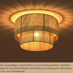 ZMH Plafonnier Salon Design Bohème Lampe De Cuisine E27 Vintage En Corde De Jute (sans Ampoule)