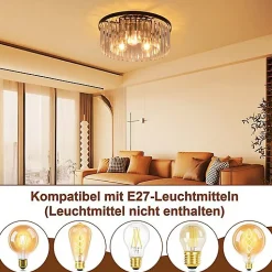 ZMH Plafonnier Salon Noir E27 Plafonnier Moderne Cristal Pour Cuisine Bureau