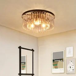 ZMH Plafonnier Salon Noir E27 Plafonnier Moderne Cristal Pour Cuisine Bureau