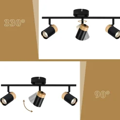 ZMH Spot LED 3 Flammes Noir Sans Ampoule