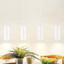 ZMH Suspension 4 Flamme Bois Gu10 Blanc Réglable Hauteur Moderne