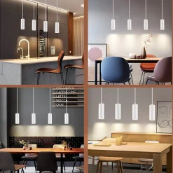 ZMH Suspension 4 Flamme Bois Gu10 Blanc Réglable Hauteur Moderne