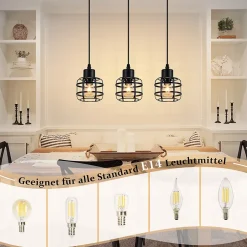 ZMH Suspension 3 Flamme Métal E14 Noir Réglable Hauteur Vintage Sans Ampoule