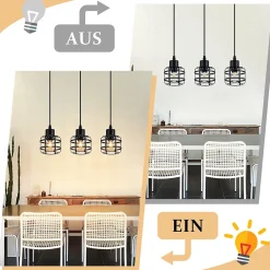 ZMH Suspension 3 Flamme Métal E14 Noir Réglable Hauteur Vintage Sans Ampoule