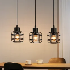 ZMH Suspension 3 Flamme Métal E14 Noir Réglable Hauteur Vintage Sans Ampoule