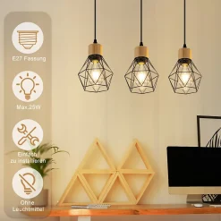 ZMH Suspension 3 Flamme Vintage Noir Métal E27 Sans Ampoule