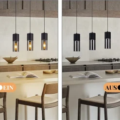 ZMH Suspension 3 Flammes Noir E27 Douille Lustre Pour Cuisine Hall D'entrée