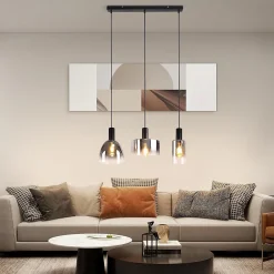 ZMH Suspension 3/4 Luminaires pour salle à manger suspension E27 gris fumée Moderne Suspendue Verre Hauteur réglable