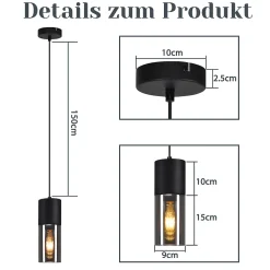 ZMH Suspension 1 Lumière Noir E27 Abat-jour En Verre Fumé Gris Industrielle Lampe à Suspendre