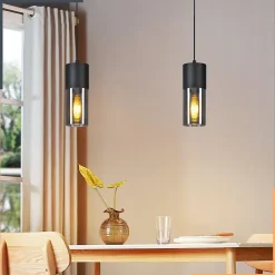 ZMH Suspension 1 Lumière Noir E27 Abat-jour En Verre Fumé Gris Industrielle Lampe à Suspendre