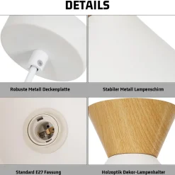 ZMH Suspension Blanc Salle à Manger E27 2X Lampe à Suspendre 25cm Couloir Rétro