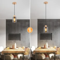 ZMH Suspension En Bois Pour Table à Manger Vintage 1 Lumière E27 Lampe De Salle à Manger Industrielle