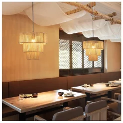 ZMH Suspension En Rotin Beige Boho Pour Salle à Manger Et Restaurant - 1 Flamme