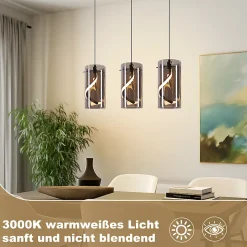 ZMH Suspension LED 3 Flammes 33w Gris Hauteur Réglable Pour Salon