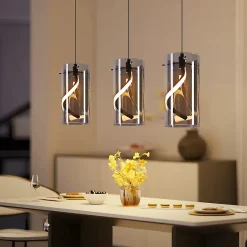 ZMH Suspension LED 3 Flammes 33w Gris Hauteur Réglable Pour Salon