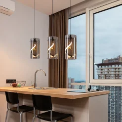 ZMH Suspension LED 3 Flammes 33w Gris Hauteur Réglable Pour Salon