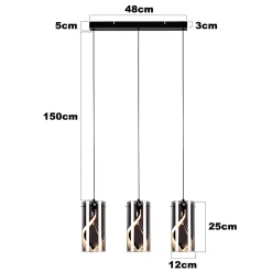 ZMH Suspension LED 3 Flammes 33w Gris Hauteur Réglable Pour Salon