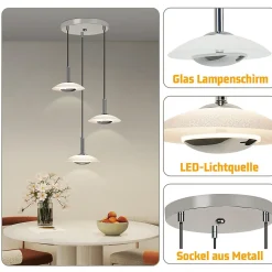 ZMH Suspension LED Salle à Manger Chrome Verre Métal Suspension Lampe 3000k Pour Chambre Cuisine