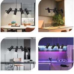 ZMH Suspension Manger Noir 4 Spots Gu10 Moderne Industrielle