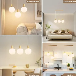 ZMH Suspension Moderne Suspendu 3 Flammes E27 25W Or-blanc Pour Salle à Manger Et Chambre D'hôtel