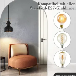 ZMH Suspension Salle à Manger 1 Flamme Noir Suspension Industrielle E27 Fer Couloir