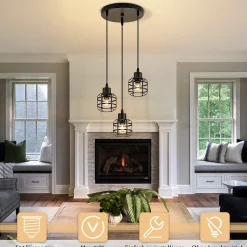 ZMH Suspension Salle à Manger 3 Flammes Noir Vintage E14 Pour Cuisine Café Sans Ampoule