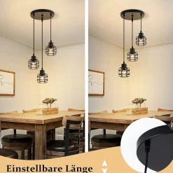 ZMH Suspension Salle à Manger 3 Flammes Noir Vintage E14 Pour Cuisine Café Sans Ampoule