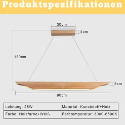 ZMH Suspension Salle à Manger 90cm Lampe Suspendue En Bois Moderne Dimmable Avec Télécommande