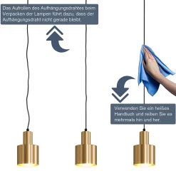 ZMH Suspension Salle à Manger 3 Flammes Or E27 Lampe Suspendue Métal Chambre Couloir