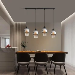 ZMH Suspension Salle à Manger 4 Flammes E27 Cristal Ruachgrau Suspension Chambre à Coucher