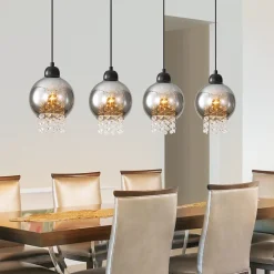 ZMH Suspension Salle à Manger 4 Flammes E27 Cristal Ruachgrau Suspension Chambre à Coucher