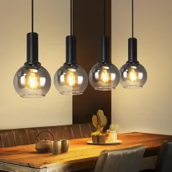 ZMH Suspension Salle à Manger 4 Flammes E27 Rétro Suspension Verre Chambre Bar
