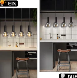 ZMH Suspension Salle à Manger 4 Flammes E27 Rétro Suspension Verre Chambre Bar