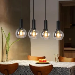ZMH Suspension Salle à Manger 4 Flammes E27 Rétro Suspension Verre Chambre Bar