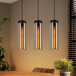 ZMH Suspension Salle à Manger Noir - 3 Flammes E27 Verre Suspension Pour Salon