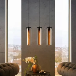 ZMH Suspension Salle à Manger Noir - 3 Flammes E27 Verre Suspension Pour Salon