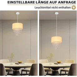 ZMH Suspension Salle à Manger E27 Moderne Cristal Tissu Suspension Lampe Salon Couloir